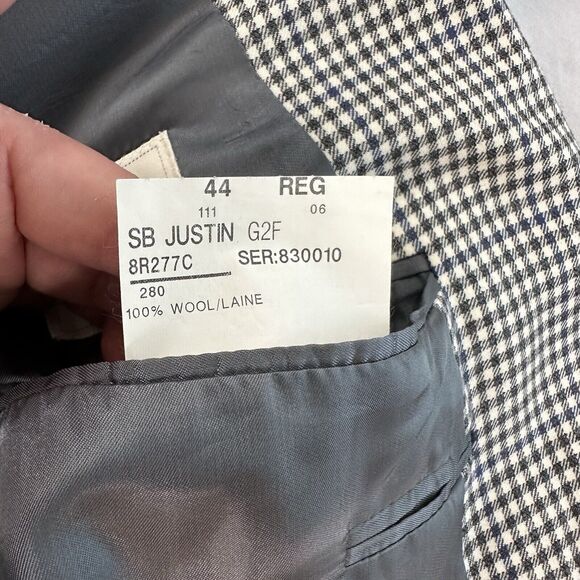 Samuelsohn Sport Coat 44R Houndstooth Blazer Black White Blue Flaws* - Picture 4 of 9